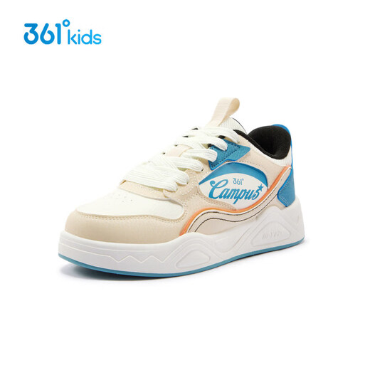361 Shopping mall same style children's shoes boys skateboard shoes 2026 spring medium and large children's leather sports shoes 361 degree white/carbon black/electric orange 33
