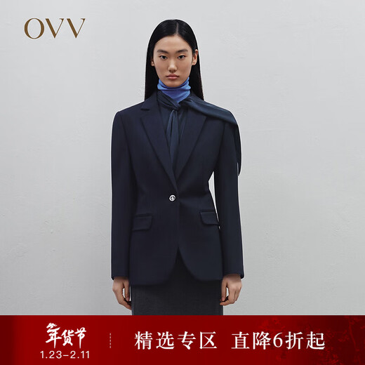 OVV Autumn and Winter Hot Sale Women's Crisp One-Button Flat Lapel Casual Commuting Single-piece Suit Jacket Navy (Solid Color) B1 M