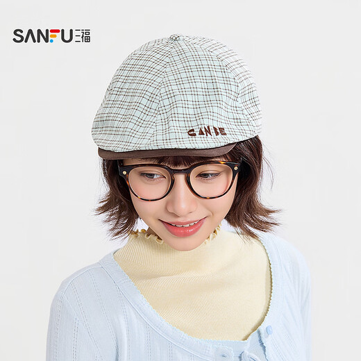Sanfu (SANFU) small plaid six-piece beret forward hat retro literary and artistic clothing accessories hat 519257 blue one size