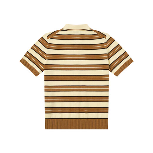 HAZZYS Women's 2026 Summer New Women's Sweater Lapel Contrast Color Striped Short-Sleeved Knitted Cardigan ABYSD1DBD21 Beige BI S (155/80A 36)