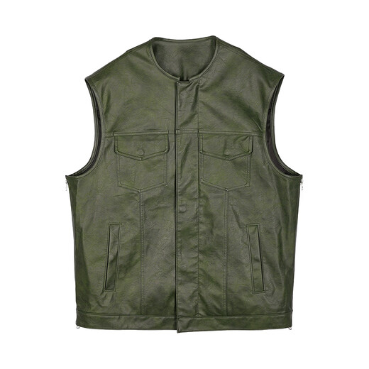 Sketch Men's 2026 Spring New Arrival Imitation Leather Jacket H-shaped Loose Sleeveless Round Neck 9Q1T12870 311 Dark Military Green S