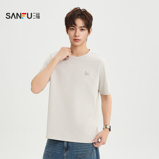 SANFU 2026 Summer Men's Solid Color Letter Short T-Shirt Urban Fashion Heavy Loose Top 522281 Light Pink M