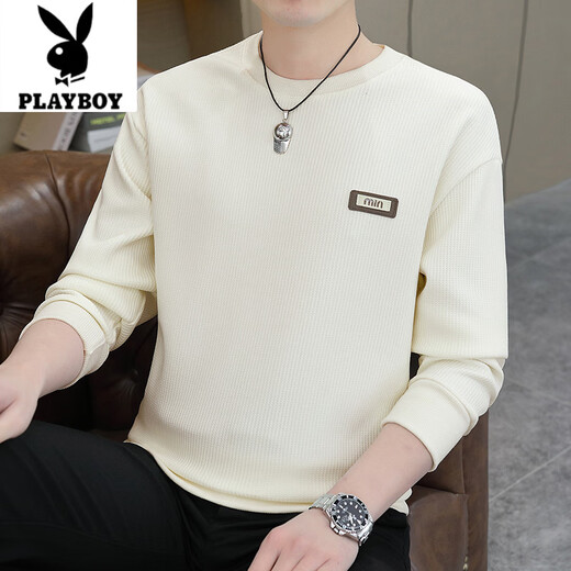 Playboy (PLAYBOY) 2026 Spring Simple Jacquard Long Sleeve Men's Sweater Loose Casual Round Neck Versatile Sweater Army Green XL 130-140