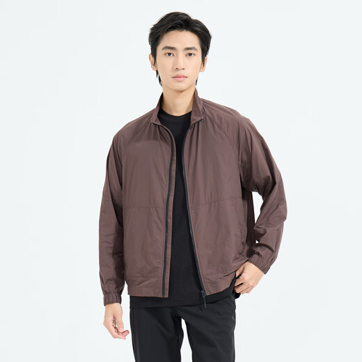 LiLang Light Fashion Men's Clothing Shopping Mall Same Style Jacket Men's Stand Collar Elastic Easy-Care Lightweight Breathable Air-conditioned Jacket Chocolate Brown (1K) XL (175)