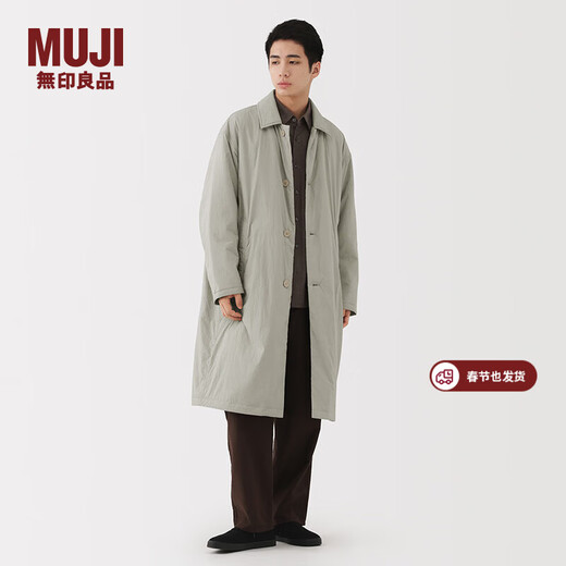 MUJI Men's Stand Collar Coat Windbreaker Jacket Long Sleeve Men's 25 Years Winter Cotton Clothes AD0XKA5A Light Silver Gray S (165/84A)