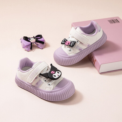 Hello Kitty children's shoes girls sneakers Kuromi toddler sneakers children's Velcro casual white shoes 6981 white purple 26