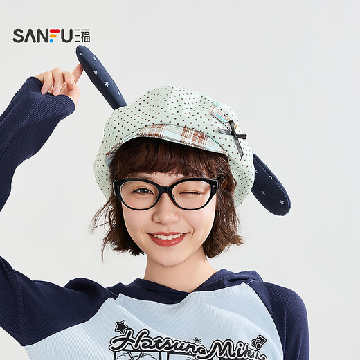 SANFU Soft Brim Dog Ears Star Patchwork Octagonal Hat Cute Fashion Clothing Accessories Style Hat 520450 Green One Size