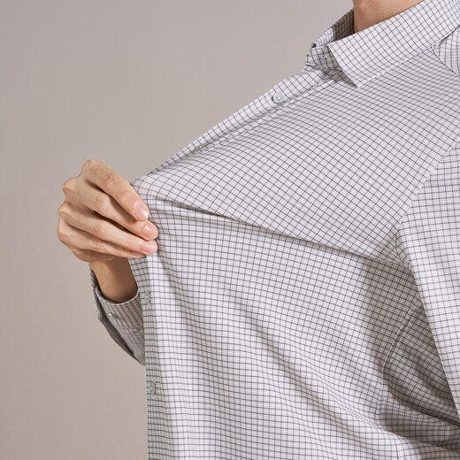 SEVEN seamless collar/plaid shirt men's business long-sleeved shirt men's spring new casual plaid shirt beige gray 38