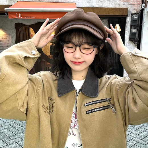 Tokishima beret women's peaked cap women's summer thin large head circumference ladies cute high-looking octagonal hat literary and artistic coffee color one size fits all adjustable