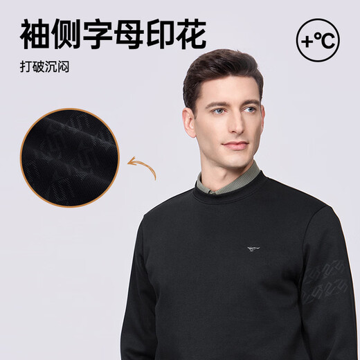 Septwolves 7A antibacterial and antistatic round neck sweatshirt spring and autumn new casual long-sleeved T-shirt tops for men 001 (black) XL 175/92A