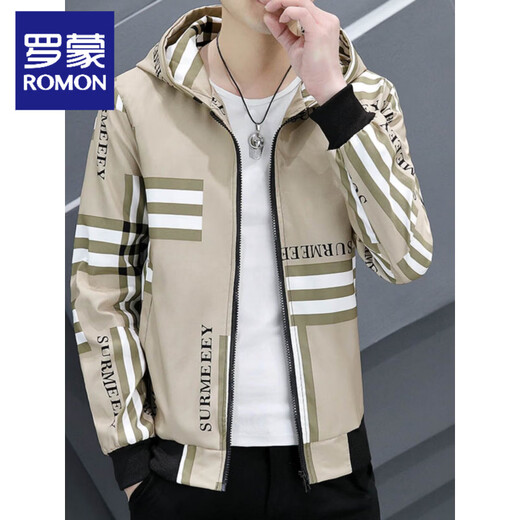 ROMON Spring and Autumn Men's Hooded Youth Casual Large Size Long-Sleeved Jacket Middle and High School College Student Fat Plaid Pattern Diamond A (Hooded Jacket) M 105Jin Jin is equal to within 0.5 kg