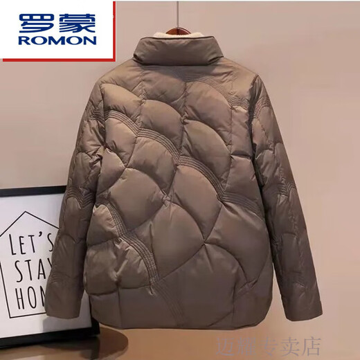 ROMON short thin down jacket for women 2024 winter new style small thin style fashionable autumn and winter coat trend khaki new down jacket counter quality S 85-115Jin Jin equal to 0.5 kg factory quality