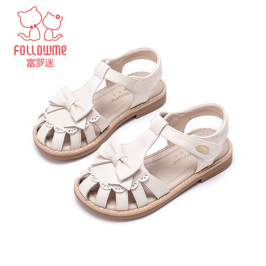 Fuluo Mi Cute Baotou Sandals Summer Girls Wear-Resistant Soft Soled Casual Sandals Off-White 26
