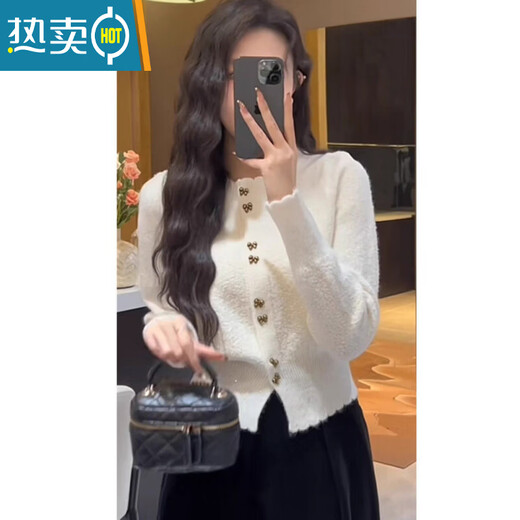 Xia Dian Suding Queen (SE.PSTP) Early Spring Autumn and Winter Small Fragrance Style Sweater Cardigan Butterfly Gold Button New Year Red Inner and Outer Wear Lace Jacket Sweater Women Black S Recommended 80-95Jin Jin is equal to 0.5 kg