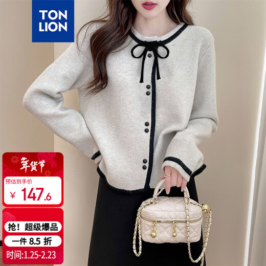 TonLion 2025 Autumn Women's Round Neck Contrast Design Cardigan Simple Temperament Gentle Versatile Lady Sweet Sweater