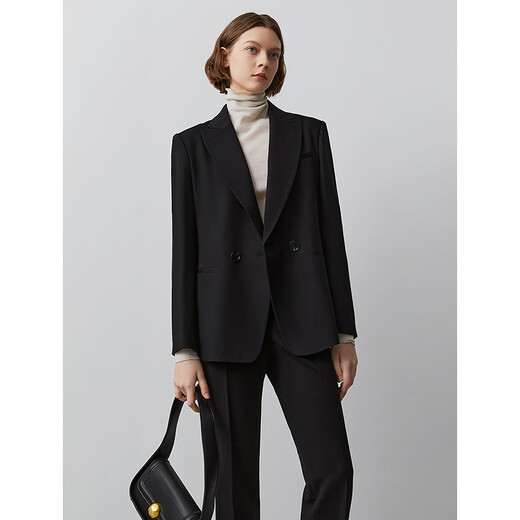 Langzi French wool commuter professional suit jacket black short suit formal temperament