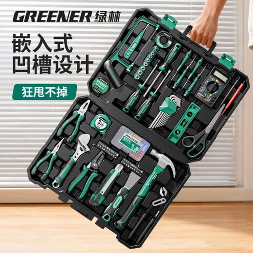 Green Forest Hardware Tool Set Household Tool Box Repair Combination Complete Set Daily Electrician Woodworking Encyclopedia 153-piece Tool Set