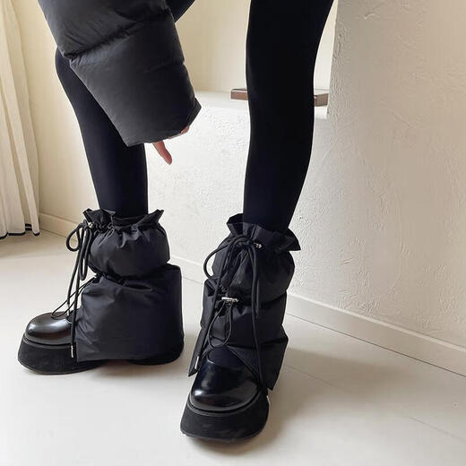 Fenton Winter Warm Gray Cotton Drawstring Straps Sports and Leisure Socks Leg Covers Women's Outdoor Warm Boot Covers Fenton White_Short One Size