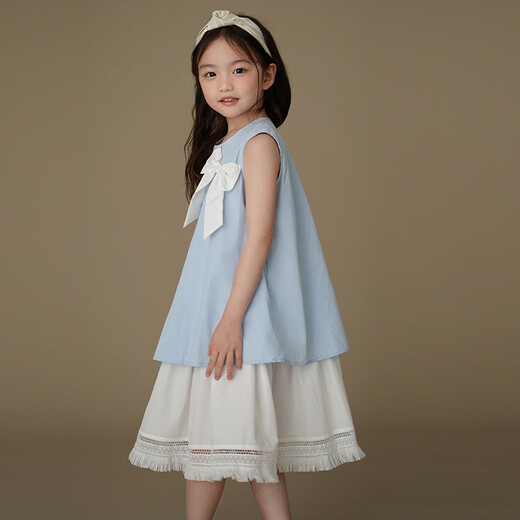 Hacikis Hacikis children's clothing children's summer clothes new sweet bow fake two-piece dress girls vest dress cool and breathable