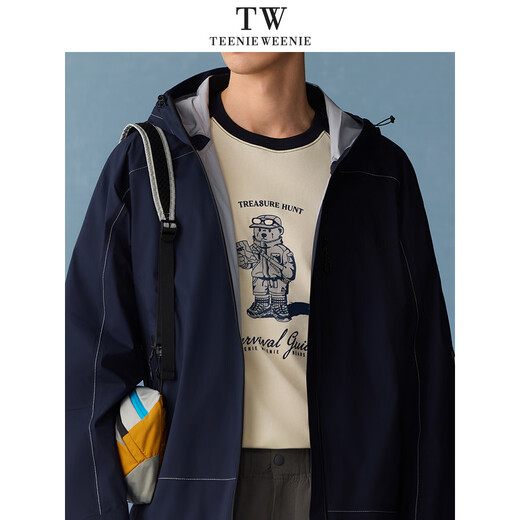 Teenie Weenie Bear Men's Wear 2026 Spring and Summer Windbreaker Men's Windproof Breathable Zipper Hooded Stand Collar Casual Sweater Jacket Navy S