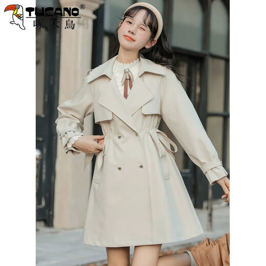 Woodpecker Small French Style Commuting Windbreaker Jacket Women's 2025 New Autumn British Style Korean Style Loose Coat Pearl Rice M Recommendation (101-115Jin Jin equals 0.5kg)