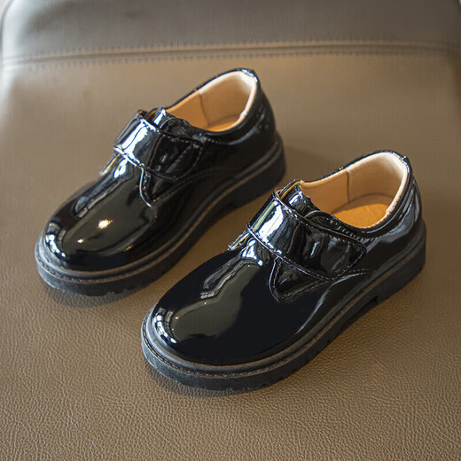 Zhunwu boys' leather shoes black children's campus small leather shoes soft sole performance shoes new performance little boy British student black Velcro style 36 size inner length 22cm