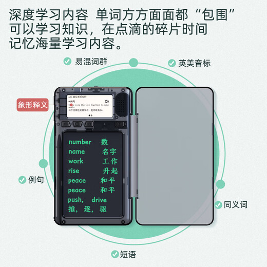 Shenyi English Vocabulary Machine portable note-taking tablet portable word learning artifact portable real-person pronunciation learning machine for primary school students and high school students must-have English Vocabulary Machine - Transparent Black