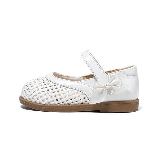 Snuffy children's leather shoes girls princess shoes spring fashion woven breathable leather shoes comfortable casual shoes cream white 24