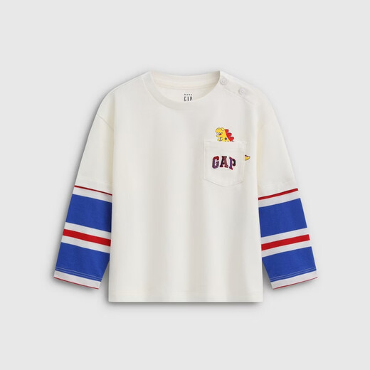 GAP (GAP) boys 2026 spring new logo loose contrasting color fake two-piece long-sleeved T-shirt children's wear 862037
