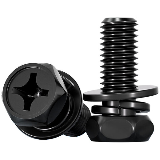 Tianzhuo Hardware black carbon steel outer hexagonal three-combination screw concave cross-hexagonal flat elastic combination MM3M4M5M6M8M10 M3*6-100 pieces