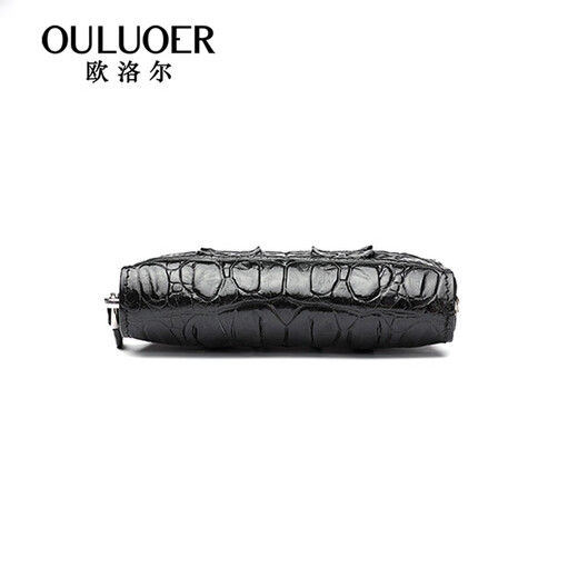 欧洛尔（OULUOER）鳄鱼皮钥匙包男大容量真皮卡包汽车钥匙扣多功能拉链锁匙包 黑色尾部