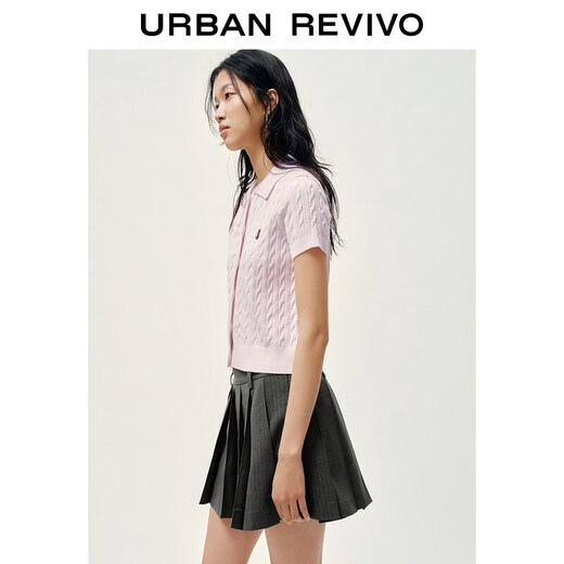 UR2026 Summer New Women's Casual Cable Embroidery Small Lapel Slim Fit Sweater UYY960035 Light Pink XS