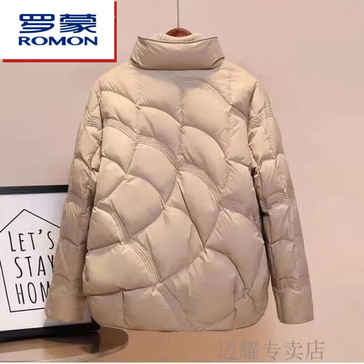 ROMON short thin down jacket for women 2024 winter new style small thin style fashionable autumn and winter coat trend khaki new down jacket counter quality S 85-115Jin Jin equal to 0.5 kg factory quality