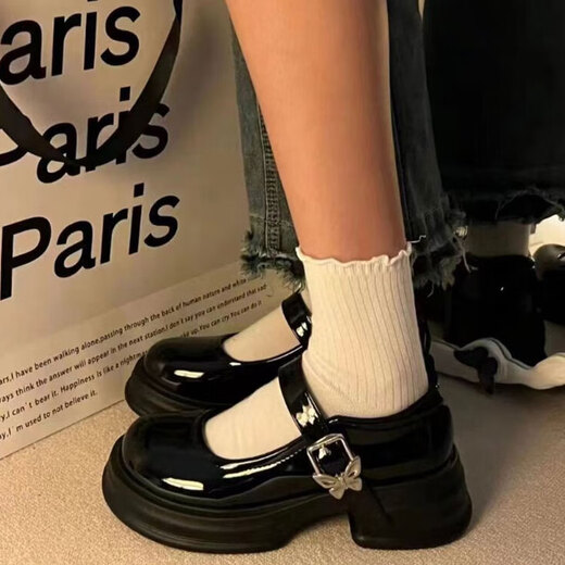 
ZCVRR thick sole Mary Jane women's shoes spring and summer new small leather shoes Japanese jk with skirt versatile single shoes thick heel loafers black 37 (235mm)