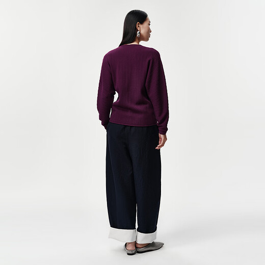 Marisfrolg Strong Twisted Wool Marisfrol 2026 Spring New Burgundy Bat Sleeve Dark Striped Knitted Cardigan Burgundy 2XL