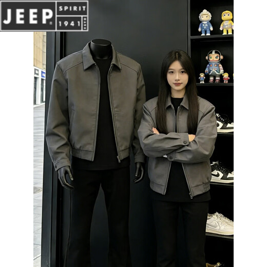JEEP SPIRIT Gray Shoulder Padded Executive Jacket Men's Spring Style American Clenfit Short Boxy Shoulder Lapel Jacket Gray Upgrade 90 Buyers' Choice M 105-120Jin Jin equals 0.5 kg