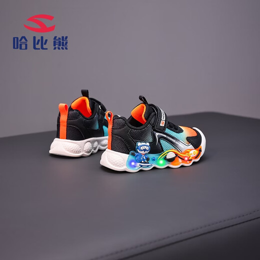 HOBIBEAR boys' light shoes spring new trendy comfortable flash shoes children's casual shoes girls' shoes Black Orange 23