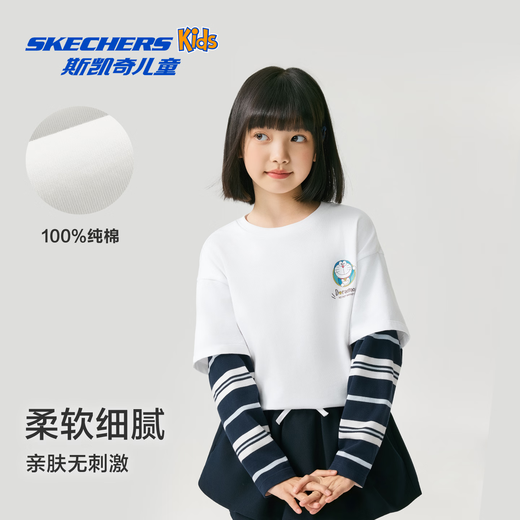 Skechers Doraemon limited design T-shirt children's spring new long-sleeved tops for boys and girls L126K044 carbon black /0018 140