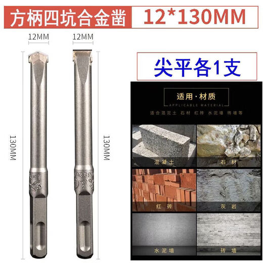 Fang Dawang electric hammer drill bit, wall king slotting drill bit, concrete twist slot, square handle, alloy sharp and flat chisel, round handle, two holes and two slots, 12X150 sharp and flat, 1 each