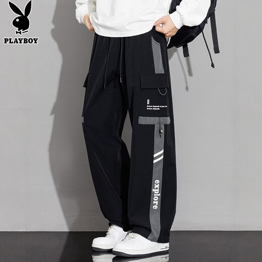 Playboy (PLAYBOY) pants men's work casual pants men's spring and summer straight wide-leg loose trousers black XL