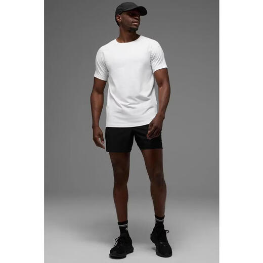 ALO YOGA men's short-sleeved T-shirt new moisture-wicking, quick-drying, breathable, close-fitting and comfortable, high-elastic anti-wrinkle cotton blended modal White, one size fits all | S