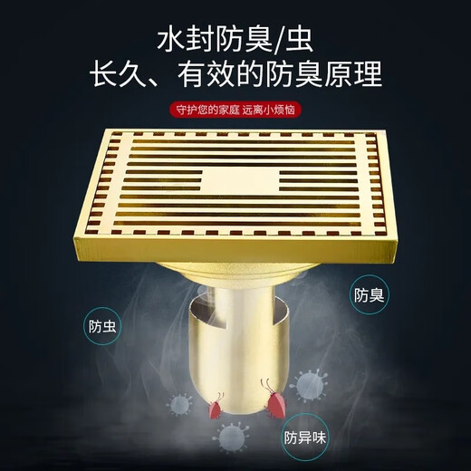 Ouweistou Ou Golden Copper Deodorizer Tee Boden Abfluss Dicke Kern -Badezimmer -Abwasserkanalwaschmaschine Nass trockener Bereich Kupfer Gold 6625 Wasserdichtung Waschmaschine Modell Modell