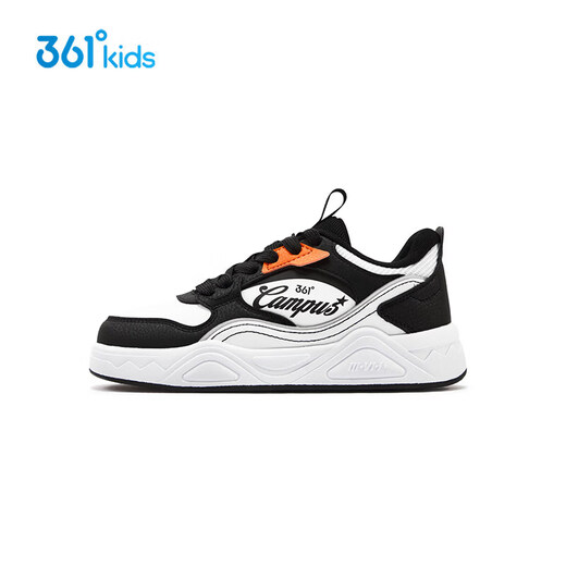 361 Shopping mall same style children's shoes boys skateboard shoes 2026 spring medium and large children's leather sports shoes 361 degree white/carbon black/electric orange 33