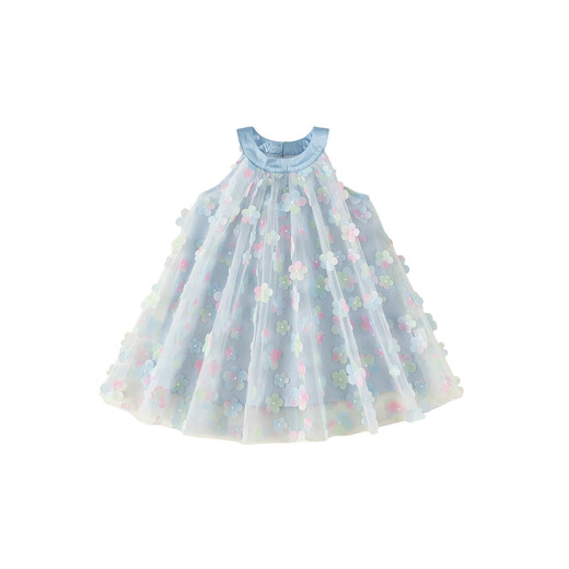 INSBOBO Girls Skirt Girls Gauze Skirt 2026 Summer New Children's Dress Baby Fashionable Halter Skirt Blue 80