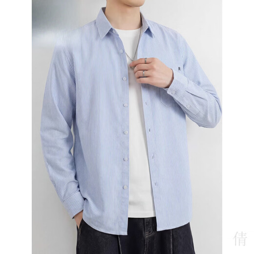 Playboy (PLAYBOY) men's striped long-sleeved shirt 2026 spring and autumn pure cotton shirt jacket high-end handsome casual top gray 2XL suitable for 150-165 Jin Jin equals 0.5 kg