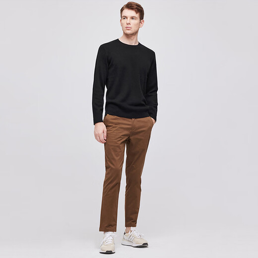 GUSKI brand cardigan men's machine washable sweater 2026 new spring and autumn solid color round neck knitted pullover bottoming shirt black gift box S 165 reference weight 100-120Jin Jin is equal to 0.5 kg