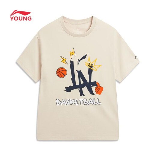 Li Ning (LI-NING) children's clothing children's short-sleeved children's short-sleeved men's and women's small and large children's soft and skin-friendly comfortable breathable T-shirt cultural shirt 110YHSW123-1