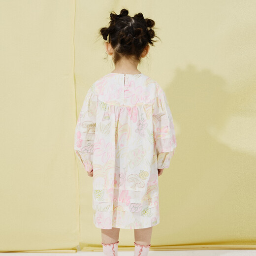 Papa new product climbing spring children's skirt girls pure cotton dress comfortable and breathable unique hand-painted style pink 90