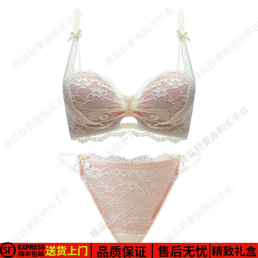 Eresg Light Luxury Brand Underwear Women's Small Breasts Gather Big Sexy Pure Desire Lace Panties Bra Pink Suit + Pure Black Suit 75B Recommended 3475AB