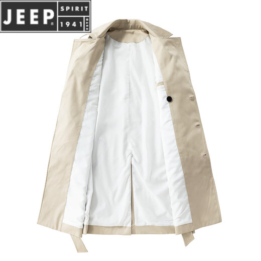 JEEP SPIRIT mid-length woolen coat men's windbreaker coat knee-length loose Korean version 2026 spring and autumn new top HTLB-2525-Black S